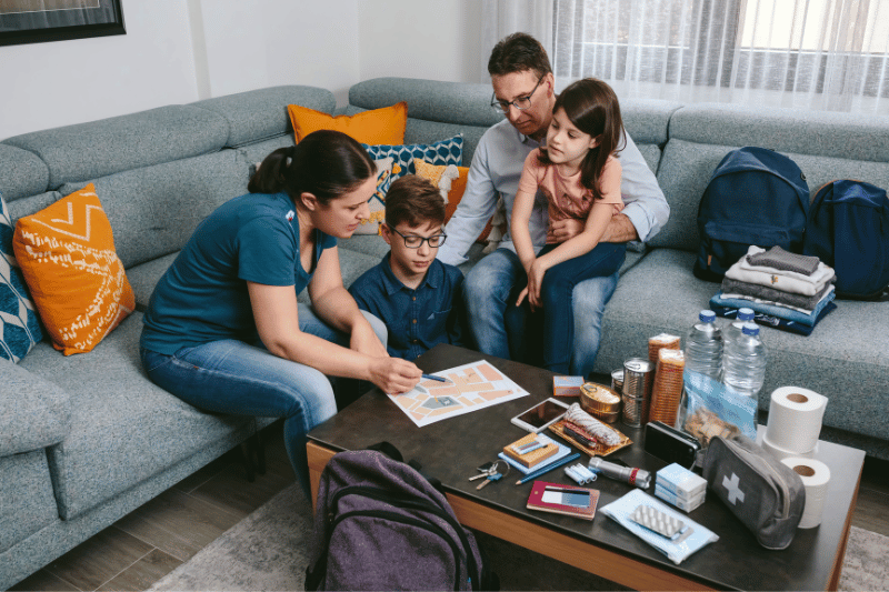 How to Make a Family Home Fire Escape Plan With Kids A family planning for a home fire escape plan